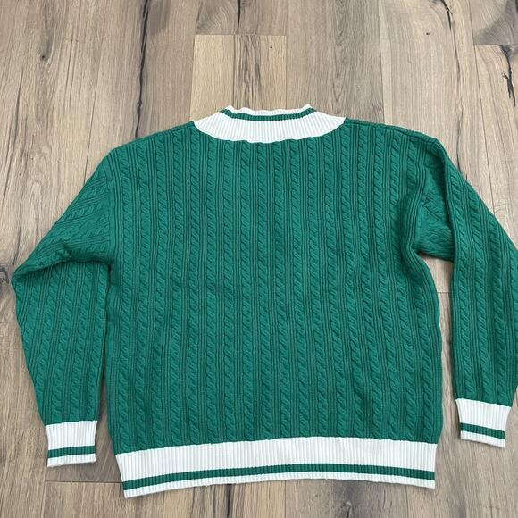 NEW BEACH RIOT Size XL Montana Sweater Green White Cable Knit V Neck Cozy Knit - Picture 9 of 9